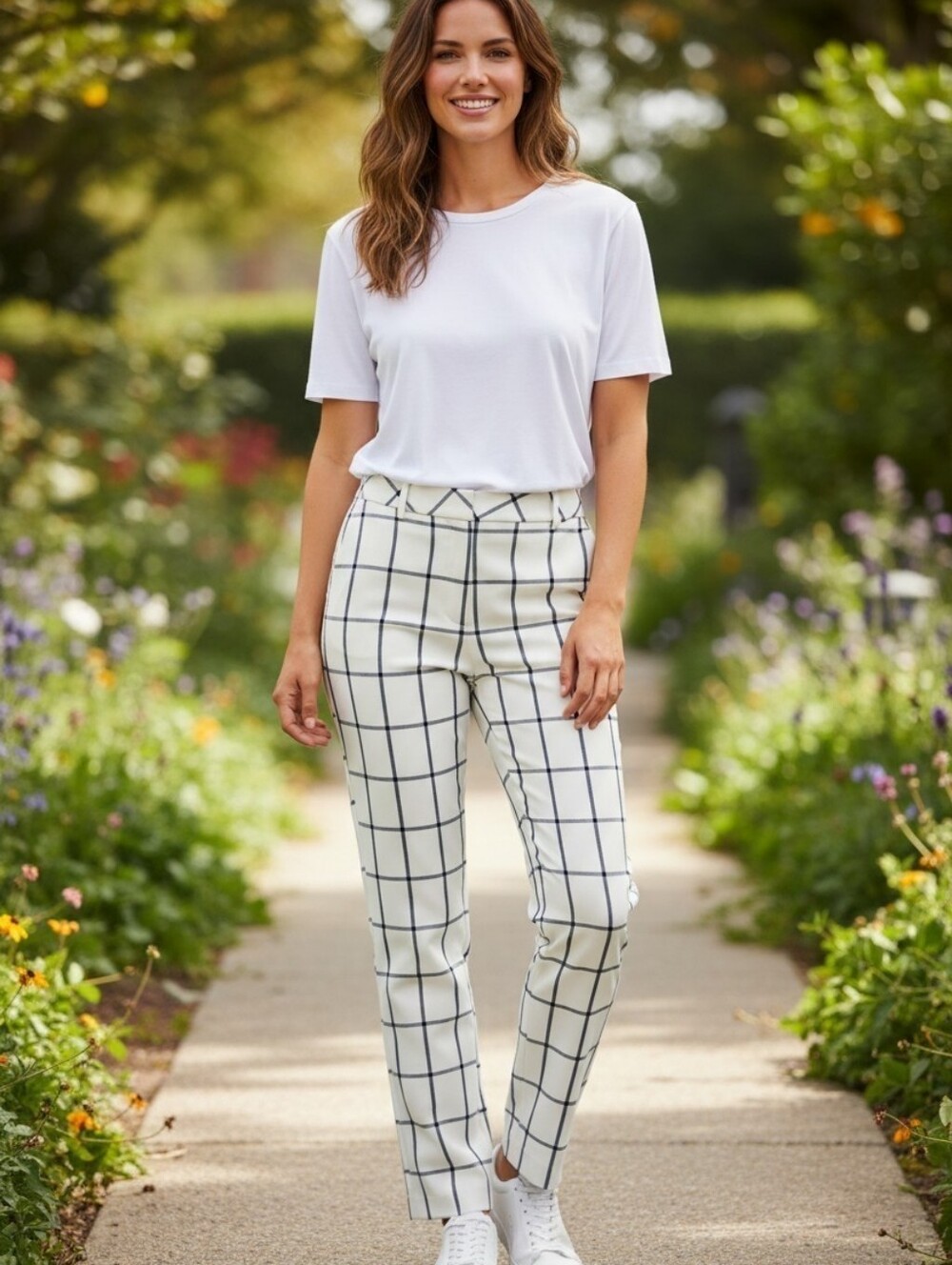 Talbots Windsor White Black Checkered Wide Leg Career Dress Pants Size 8